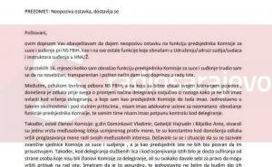 Foto: Radiosarajevo.ba / Faksimili ostavke i opoziva ostavke Nedima Selimovića, predsjednika Sudijske komisije Prve lige FBiH