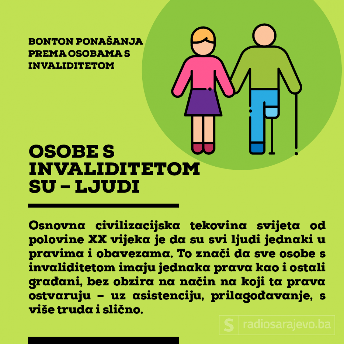 Ilustracija: Azra Kadić, Radiosarajevo.ba /Bonton ponašanja prema osobama s invalididtetom 