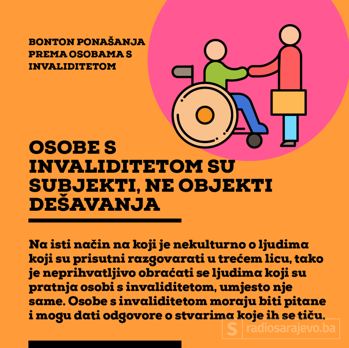 Ilustracija: Azra Kadić, Radiosarajevo.ba /BOnton ponašanja prema osobama s invalididtetom 