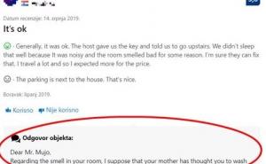 Printscreen / Printscreen odgovora vlasnika vile gostu na njegovu recenziju