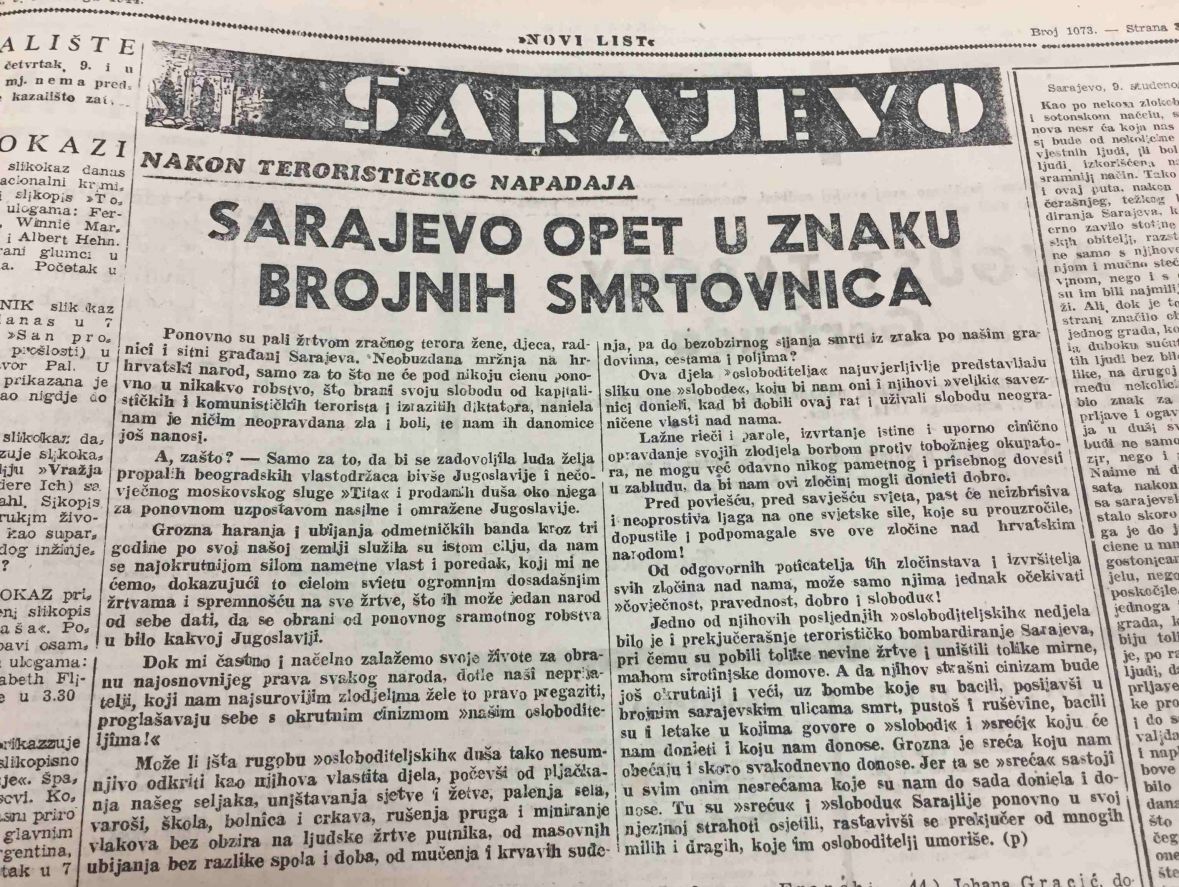 Foto: Historijski arhiv Sarajevo/Novi list - septembar i novembar 1944. godine