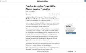 Foto: Screenshot / The New York Times o napadu na portal Radiosarajevo.ba