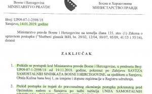 Foto: Screenshot / Zaključak Ministarstva pravde BiH