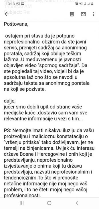 Prepiska Hebibovića i novinarke SRNA-e - undefined