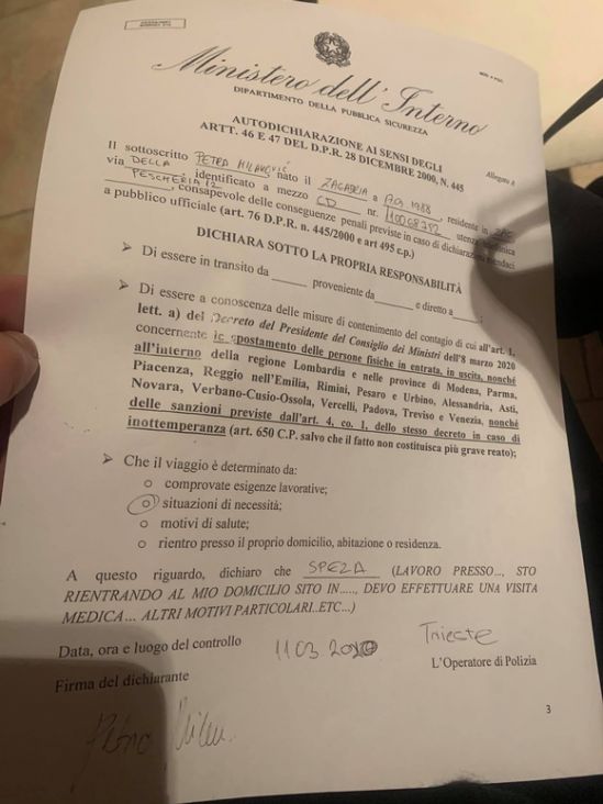 Dozvola za kretanje u Italiji - undefined