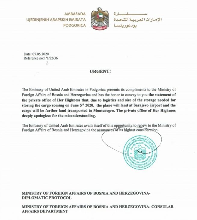 Verbalna nota Ambasade UAE Podgorica - undefined