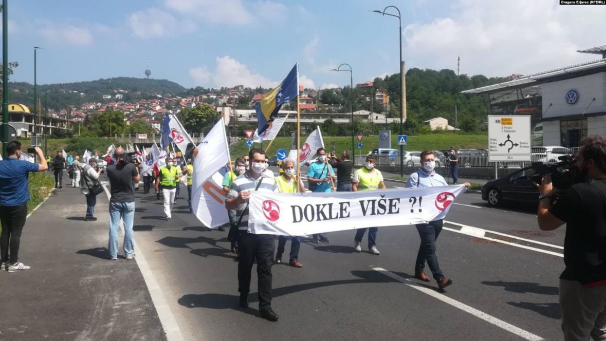 Foto: Radio Slobodna Evropa/ Protest radnika u Sarajevu, juli 2020.