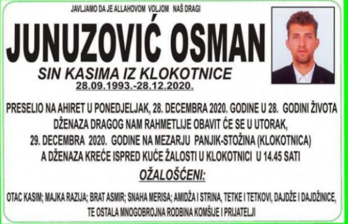 Facebook/Osman Junuzović će danas biti sahranjen
