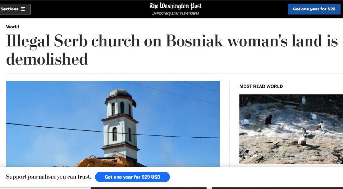 Washington Post o uklanjanju crkve iz dvorista nane Fate Orlovic - undefined