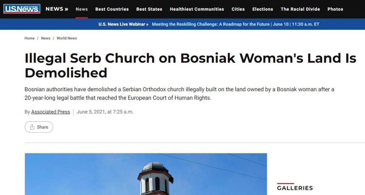 US news izvijestio o uklanjanju crkve iz dvorista Fate Orlovic - undefined