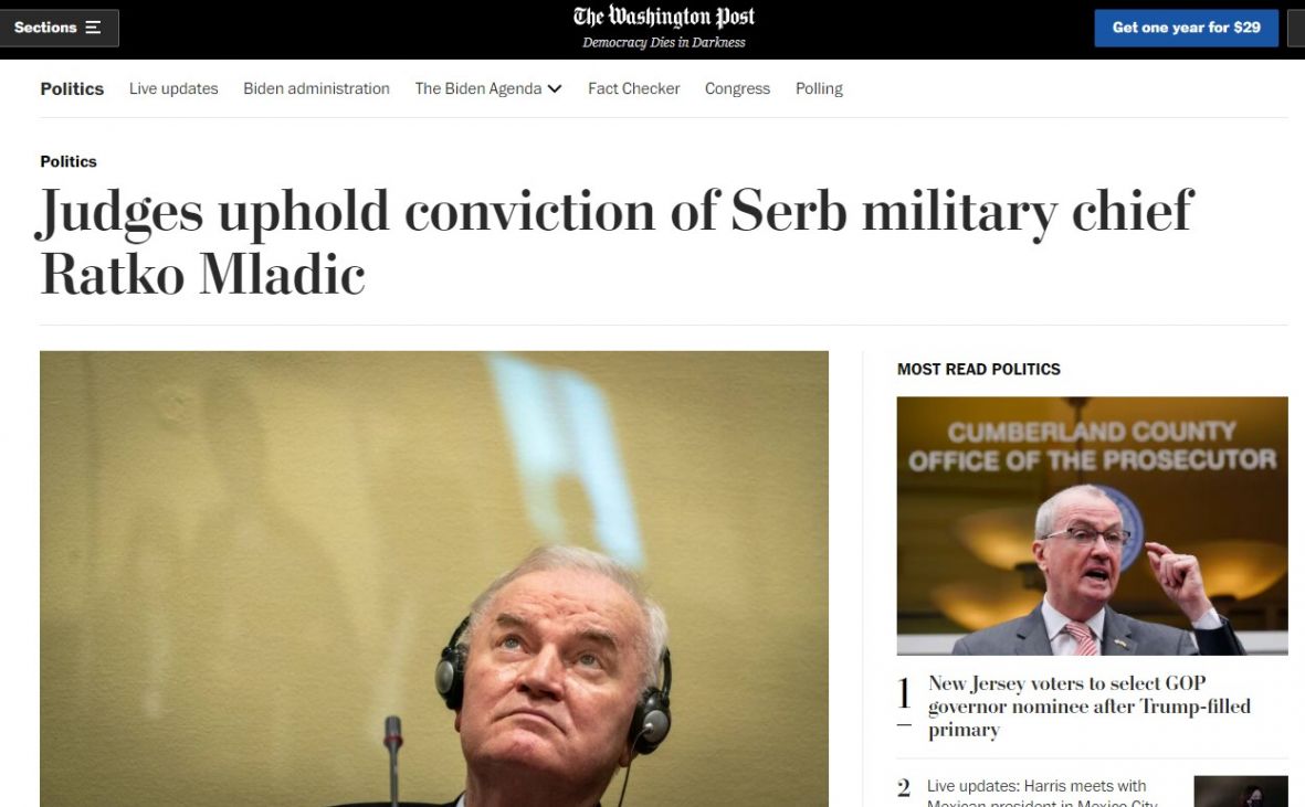 The Washington Post o zločincu Ratku Mladiću - undefined