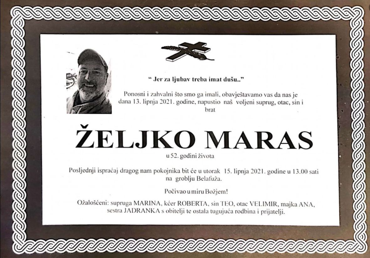 Željko Maras (52) iz Zadra izgubio život - undefined