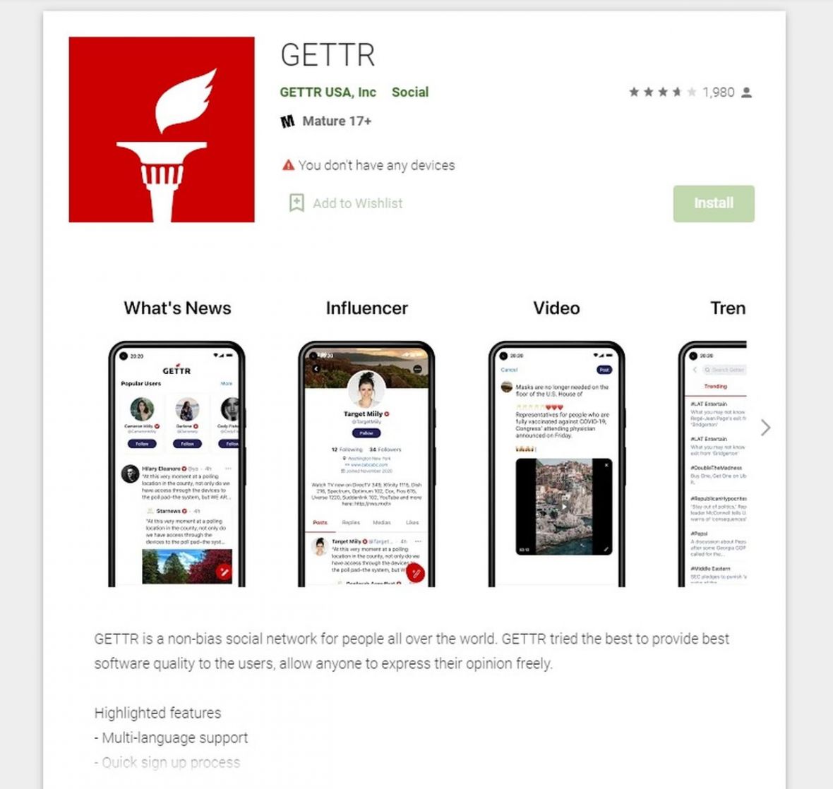 GETTR aplikacija je dostupna na Google Play Trgovini - undefined