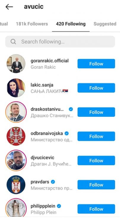 Vučić preko Instagrama prati samo jednog političara iz BiH - undefined