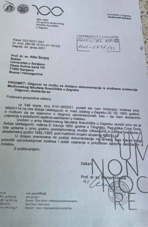 Nema dokaza da je Sebija Izetbegović položila ispite u Hrvatskoj - undefined