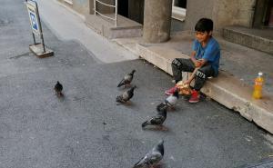 FOTO: Radiosarajevo.ba / Dječak u Sarajevu hrani golubove 