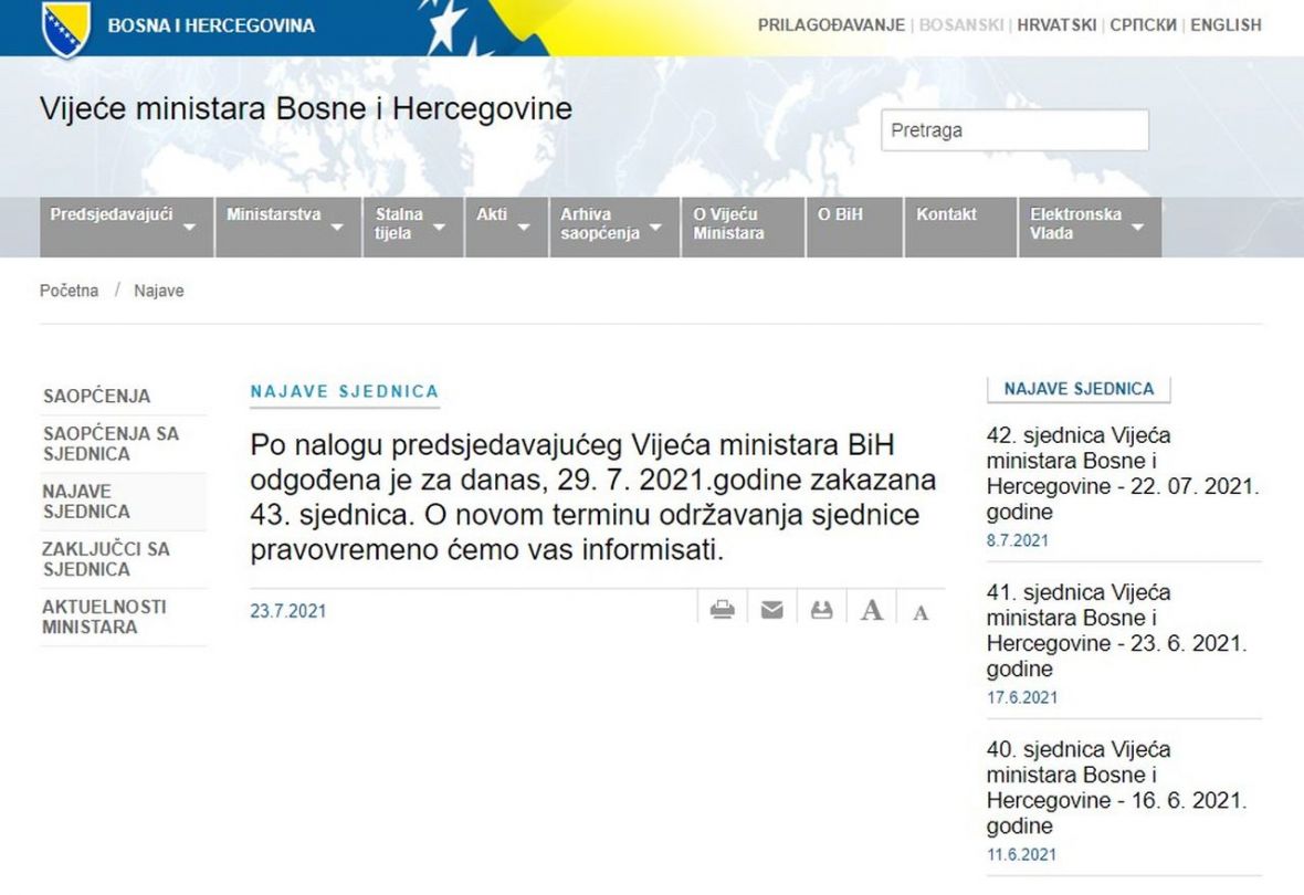 Odluka na web stranici Vijeća ministara - undefined
