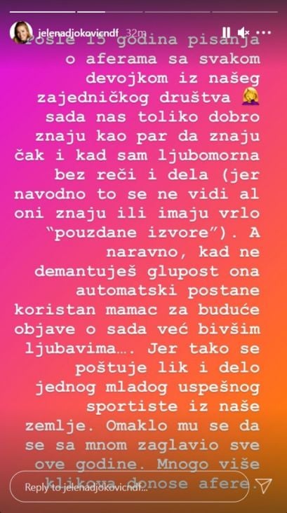 Jelena Đoković na Instagramu o navodnim aferama - undefined