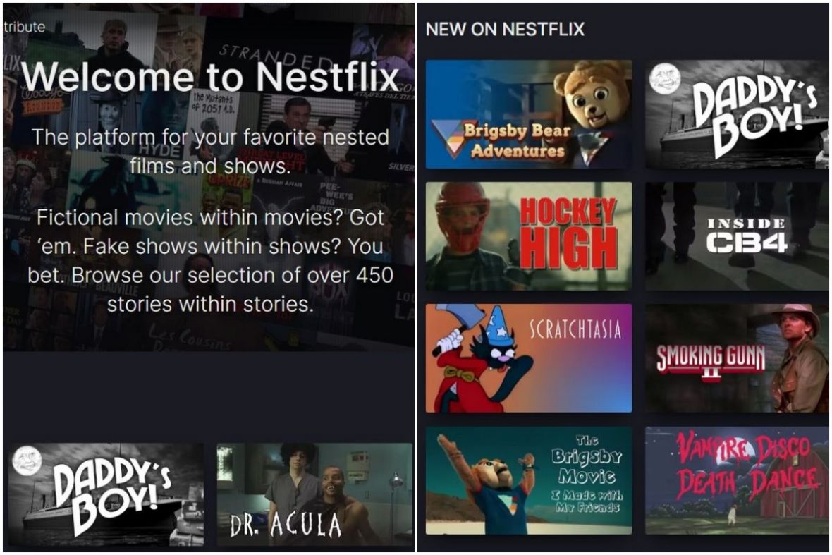 FOTO: Screenshot/Nestflix - platforma koja skuplja druge filmove i emisije koje se nađu unutar drugih filmova