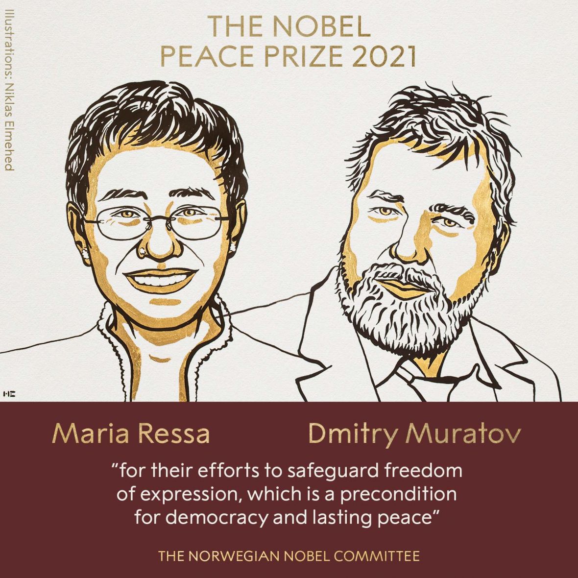 Foto: Nobel Assembly/Maria Ressa i Dmitry Muratov