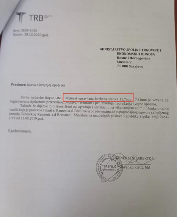 Foto: Istraga.ba/Ugovor o nabavci oružja koje je u ime RS potpisao Dragan Lukač 