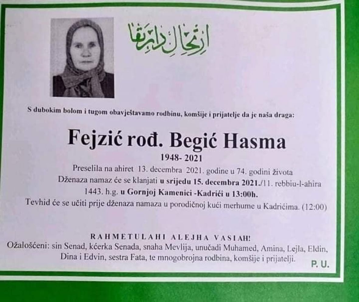 Napustila nas je Hasma Fejzić - undefined