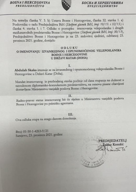 Bivši gradonačelnik Sarajeva imenovan za ambasadora - undefined