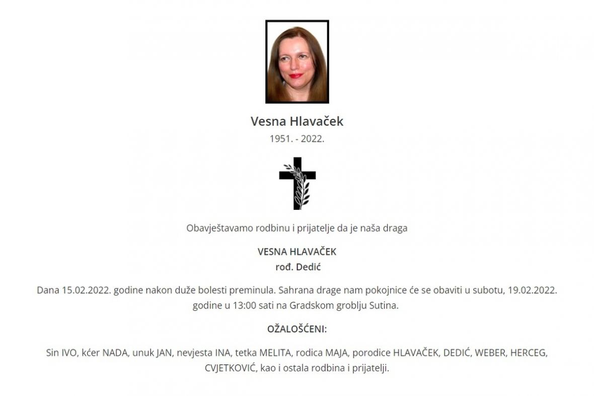 Osmrtnicqa Vesne Hlavaček - undefined
