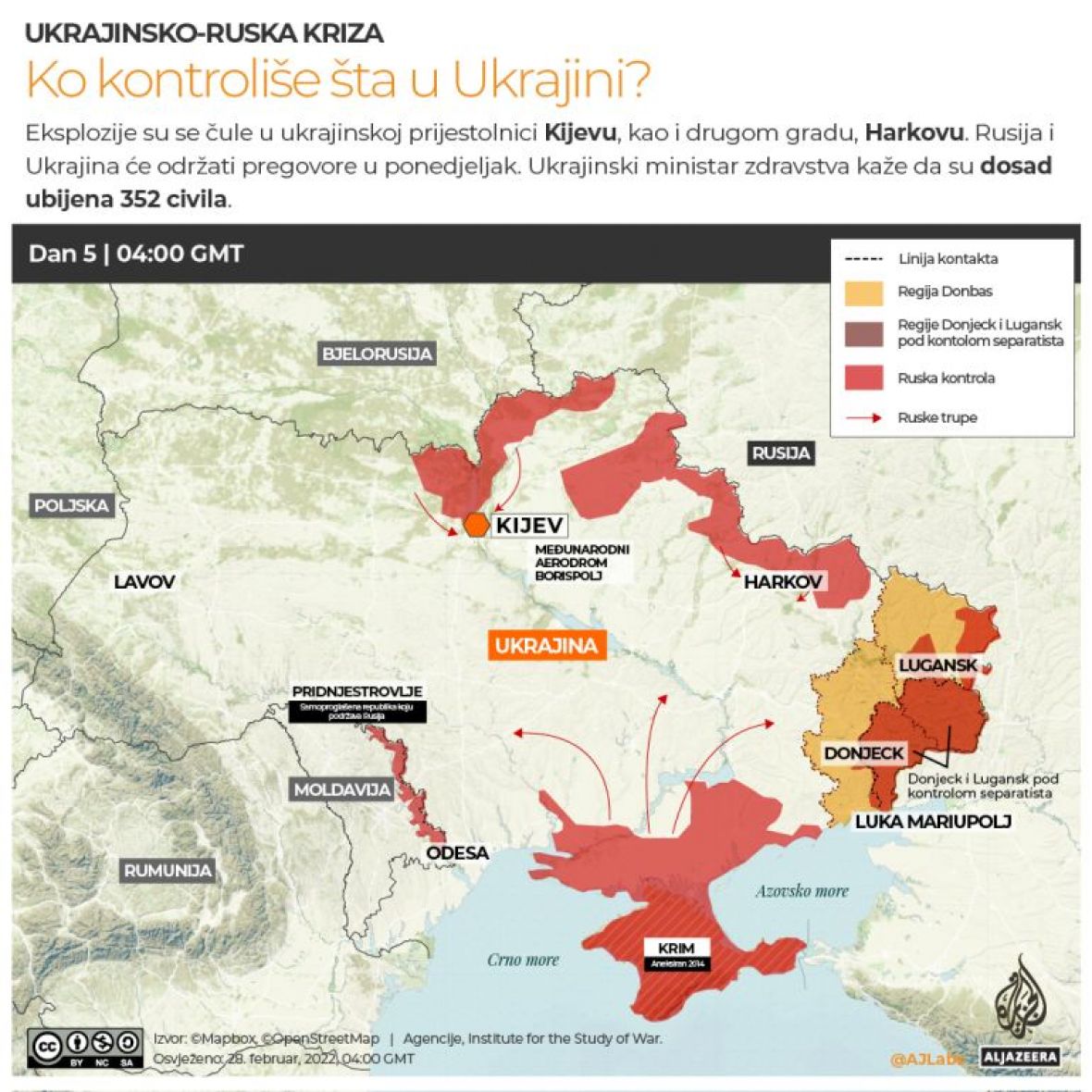 Mapa - ko i šta kontrolira u Ukrajiniji - undefined