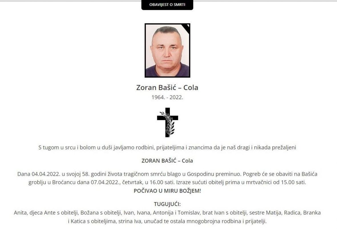Smrtovnica Zorana Bašića - undefined