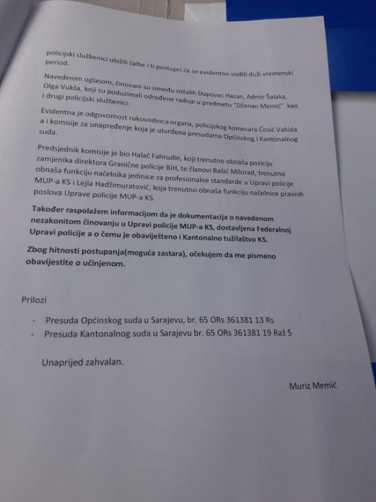 Memić predao krivičnu prijavu protiv bivšeg komesara MUP-a KS Ćosića - undefined