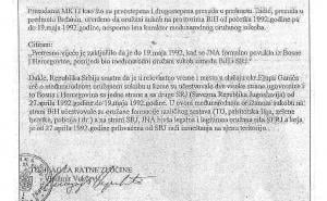 Arhiv / Faksimil dokumenta u kojem Srbija priznaje da je ratovala u Sarajevu