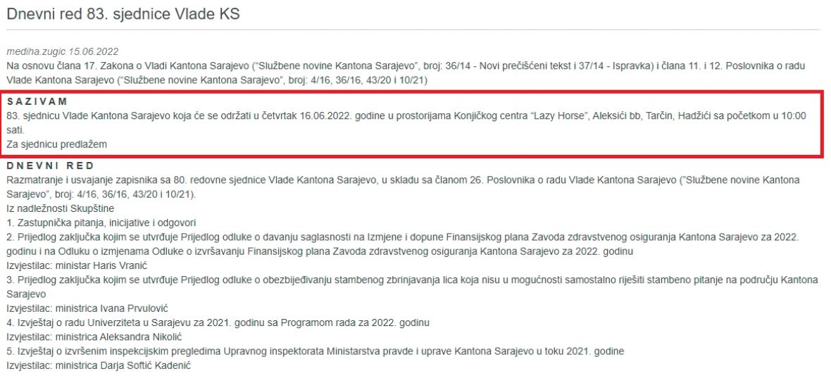 Detalj sa web stranice Vlade KS - undefined