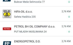 Foto: FMT FBiH oil info / Cijene goriva u Sarajevu, 12. decembar 2022.