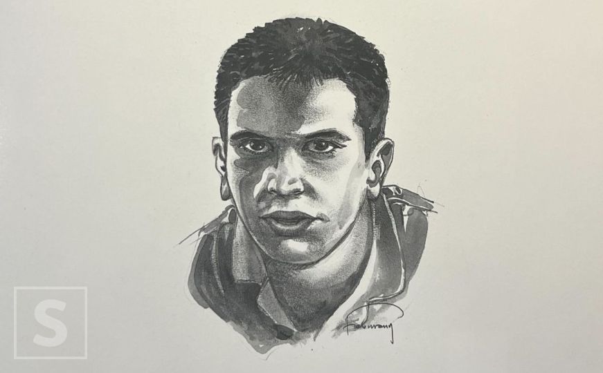 Karim Zaimović na portretu koji je nacrtao Hermann