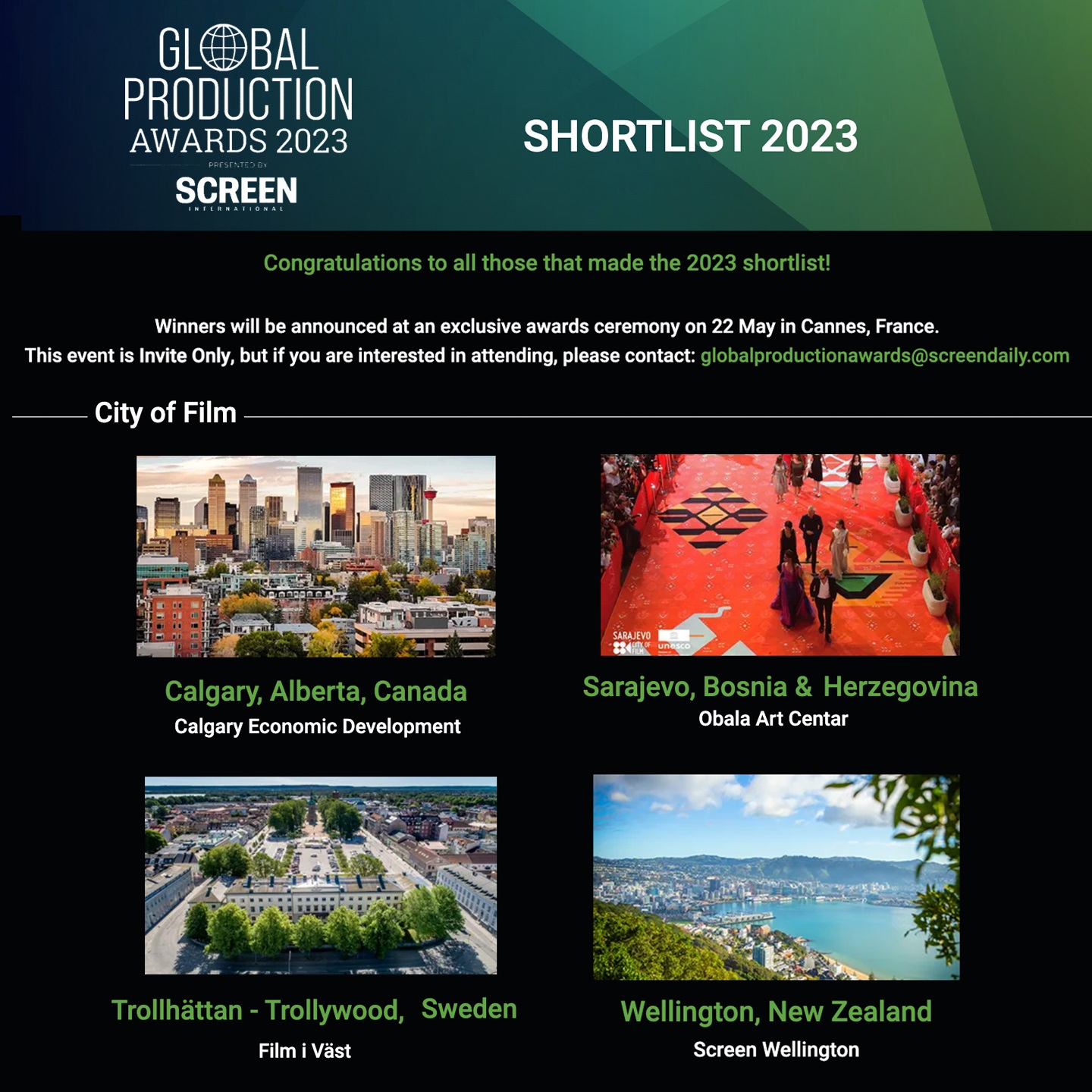 Grad Sarajevo je u najužem izboru za nagrade Global Production