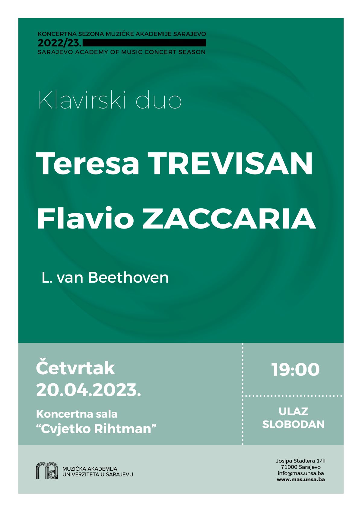 Klavirski duo Trevisan i Zaccaria na Muzičkoj akademiji UNSA