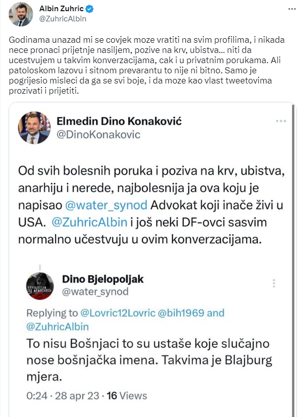 Komentar Albina Zuhrića na Twitteru