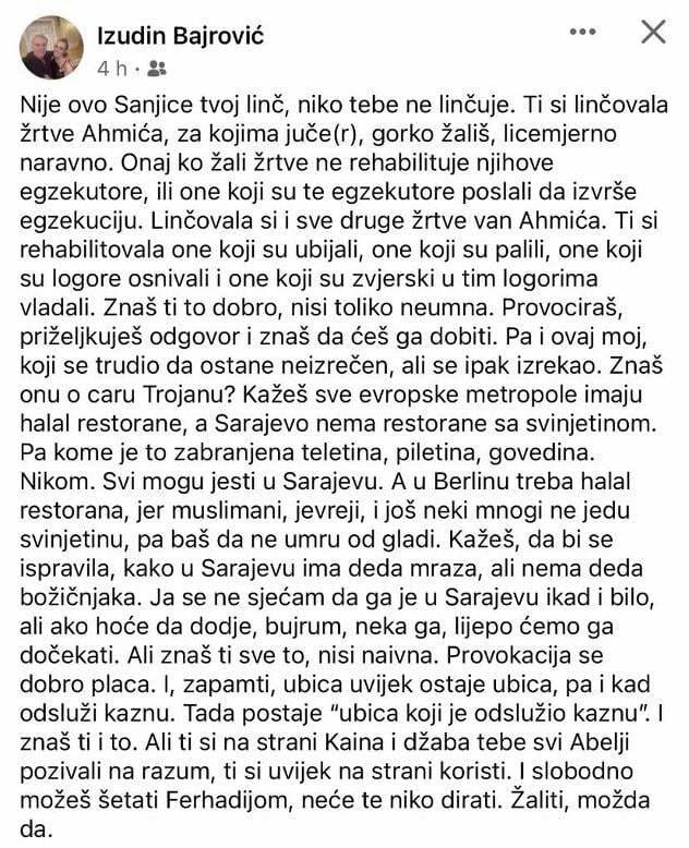 Poruka Izudina Bajrovića Sanji Vlaisavljević