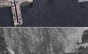 Foto: Maxar  / Prije i poslije pucanja brane