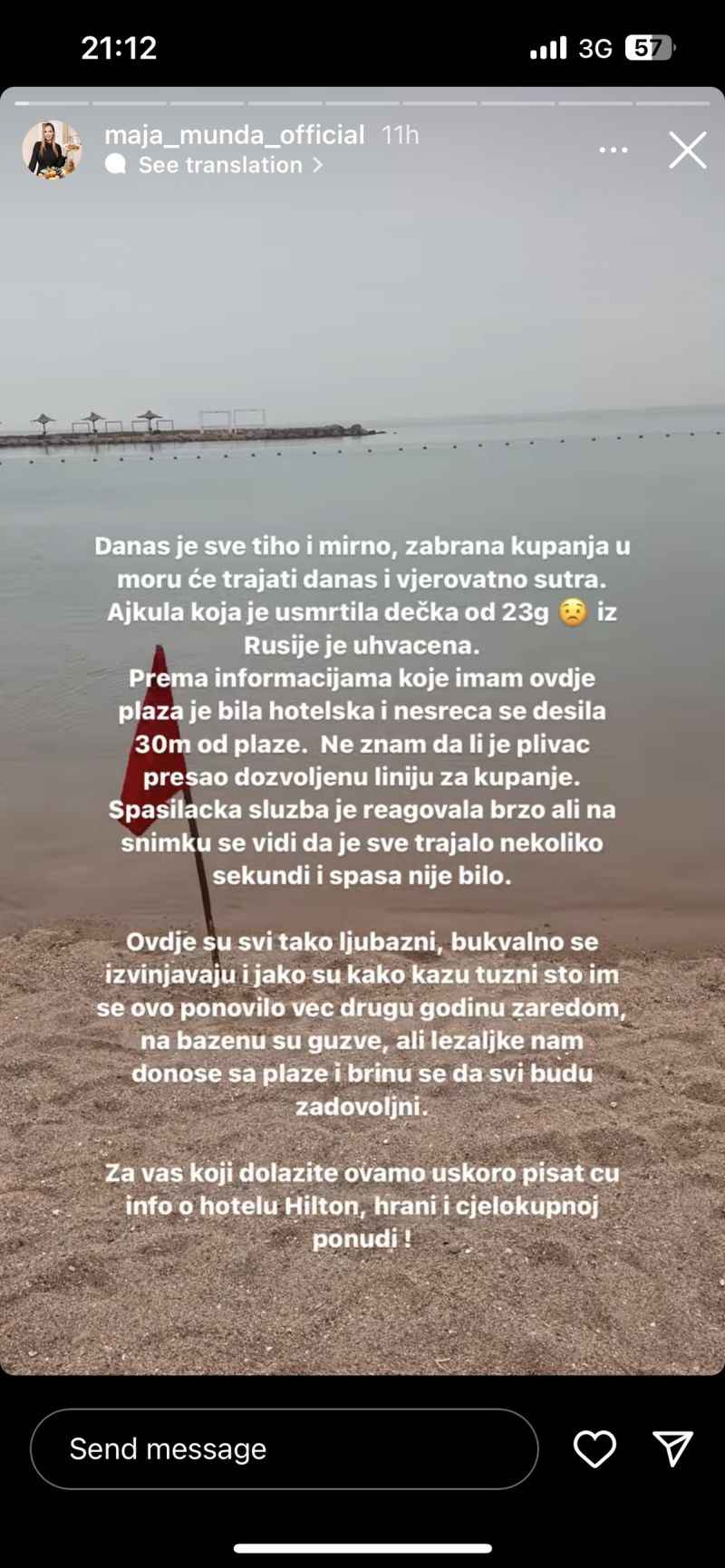 Instagram Story koji je objavila Maja Munda
