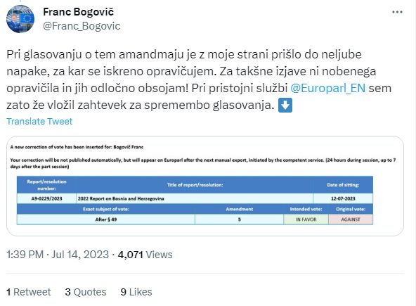 Objava Franca Bogovića na Twitteru