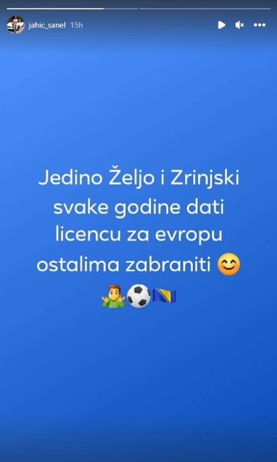 Objava Sanela Jahića na Instagramu