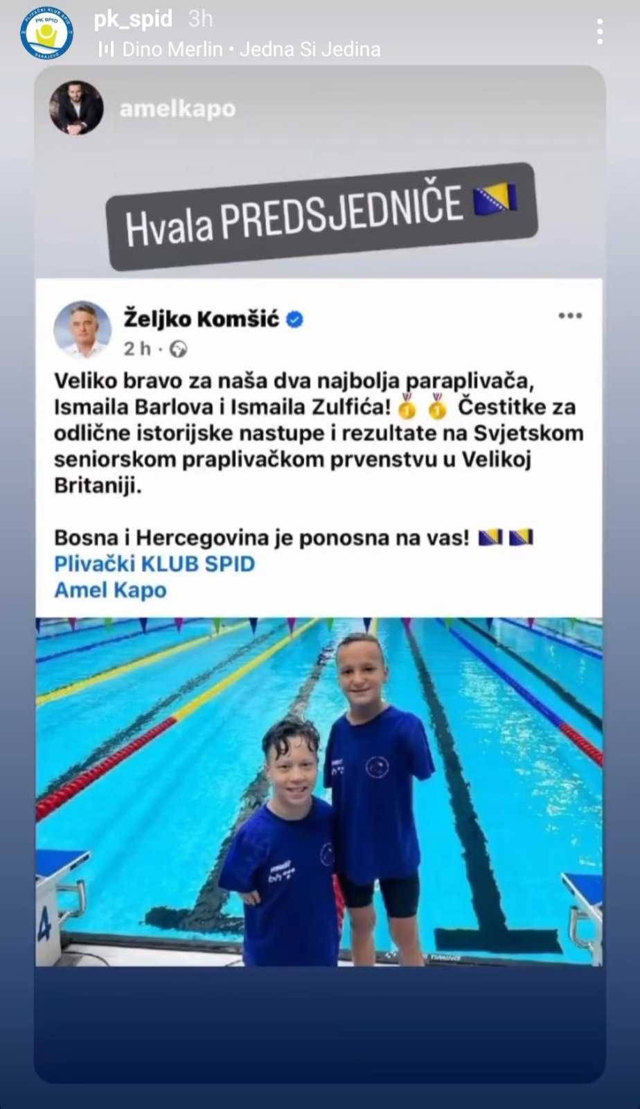 Čestitka Željka Komšića za Ismaila Barlova i Ismaila Zulfića