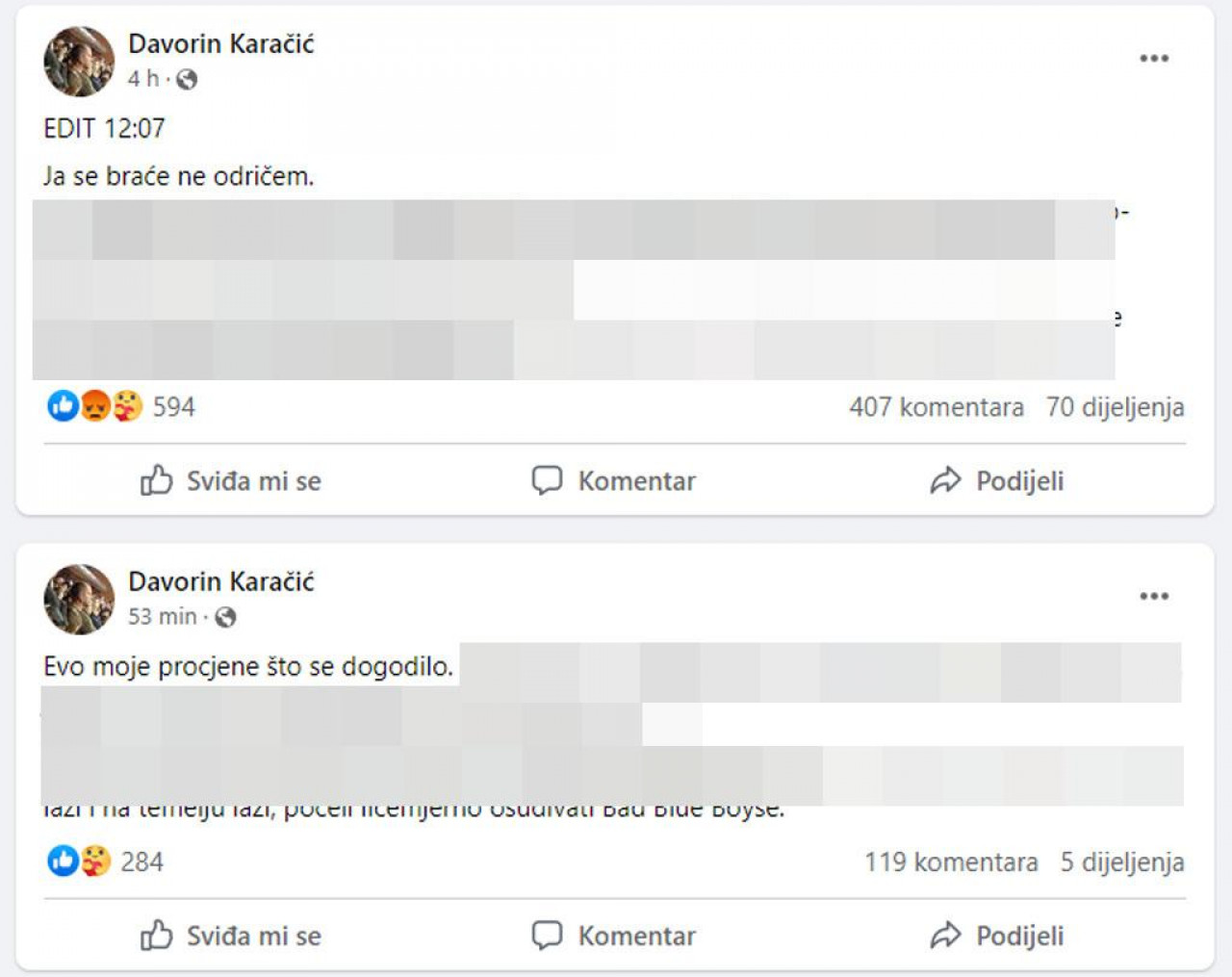 Facebook statusi advokata Karačića