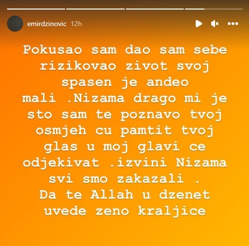 Objava Emira Džinovića na Instagramu