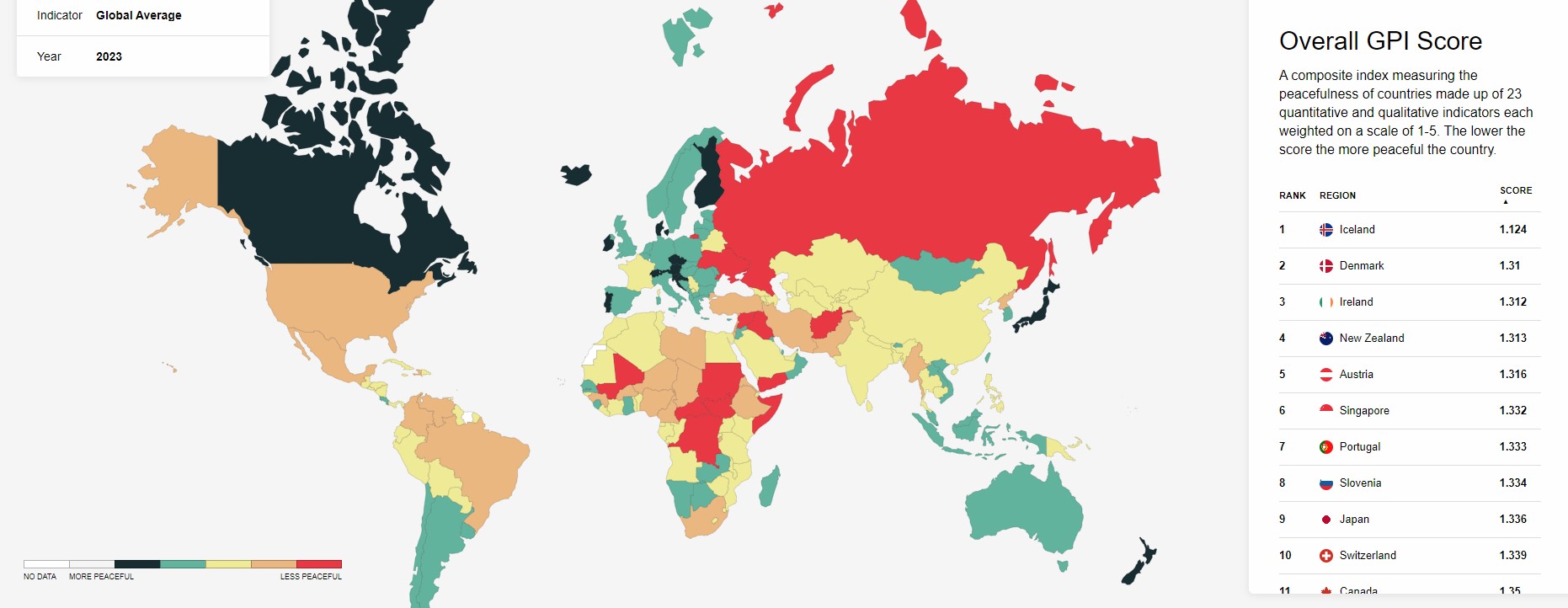 Karta najsigurnijih zemalja na svijetu
