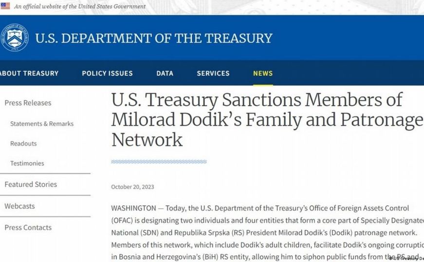 Zvanično saopštenje na stranici američkog ministarstva