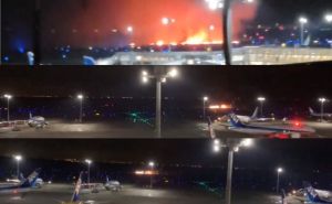 Foto: Kolaž / Avion u plamenu na aerodromu u Japanu