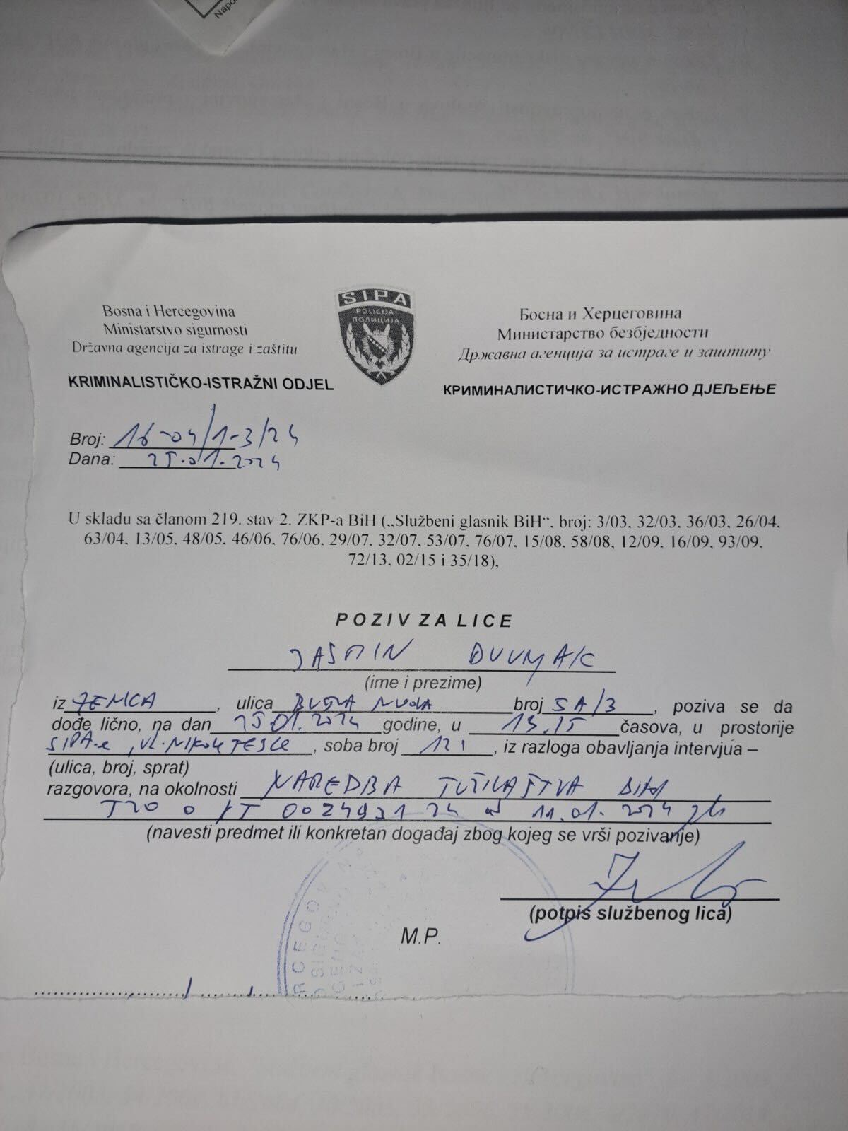 Krivična prijava protiv Milorada Dodika koju je podnio Jasmin Duvnjak